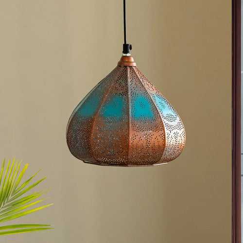 'Moroccan Rustic' Hand-Etched Hanging Pendant Lamp Shade (8.6 Inches, Iron, Glossy Finish)
