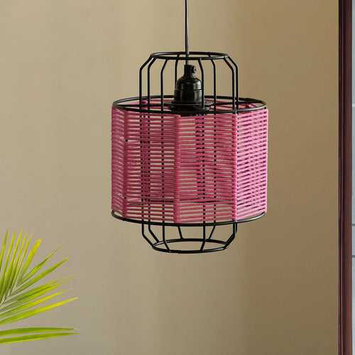 'Cotton Weaved' Hanging Pendant Lamp Shade (10.2 Inches, Iron & Cotton Rope, Handwoven)