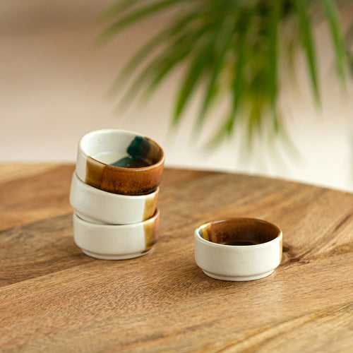 'Zen Garden' Hand Glazed Ceramic Chutney & Dip Bowls (Set of 4, 30 ml, Microwave Safe)