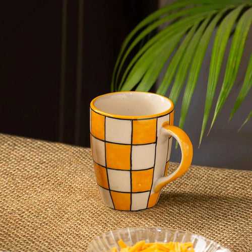 'Shatranj Checkered' Hand-painted Coffee & Tea Mug in Ceramic (260 ML, Microwave Safe)