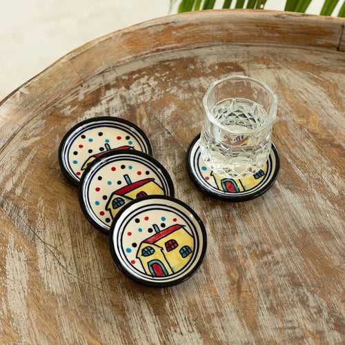 'The Hut' Hand-painted Coasters (Set Of 4, Ceramic)