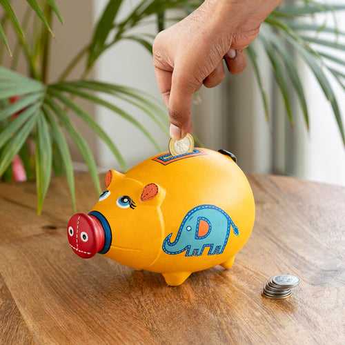 Piggy Collective' Hand-Painted Piggy Bank In Terracotta (Yellow)