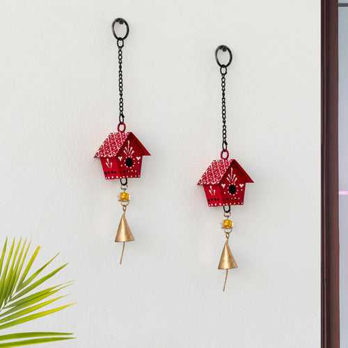 Mini Huts' Kutch Decorative Hanging Wind Chimes (Iron | Red | Set of 2)