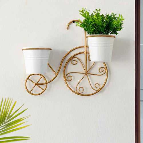 Cycle' Wall Planter Pots In Galvanized Iron (12 Inch | Brass Finish)