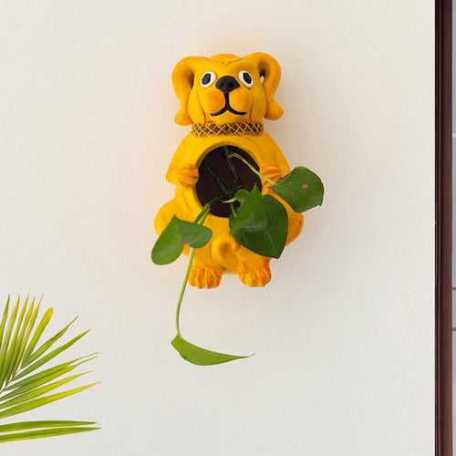 Curious Dog' Wall Planter Pot In Terracotta (7.8 Inch, Hand-Painted)