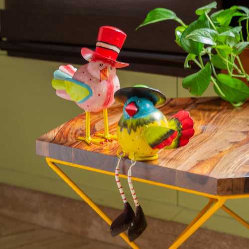 Mr. and Mrs. Sparrow' Handpainted Garden Decorative Showpieces In Metal (Set of 2)