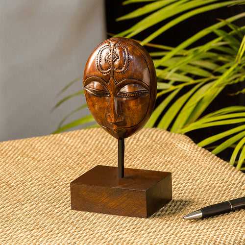 Meditating Face' Hand Carved Wooden Sculpture Showpiece (6.7 Inch)