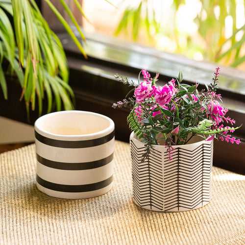 'Chevron Craze' Hand-Painted Table Planter Pots In Ceramic (Set of 2)