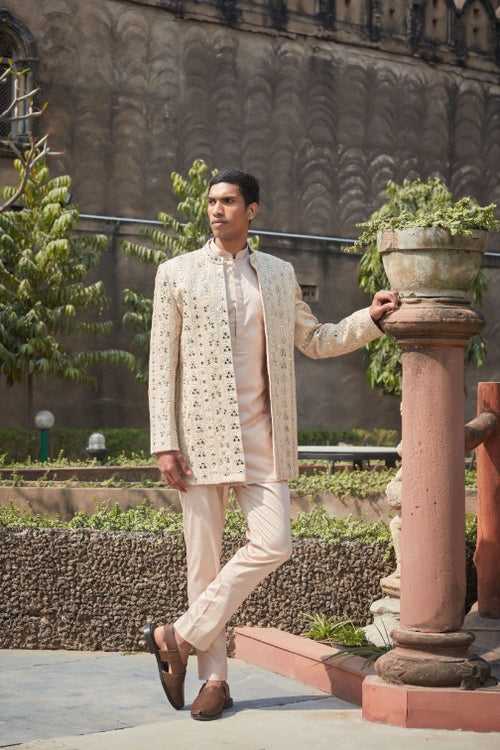 Rowan- Beige Chikankari Indo-Western Jacket Set