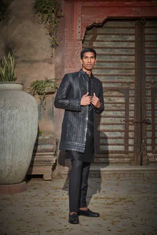 Alan- Black Chikankari Indo-Western Jacket Set