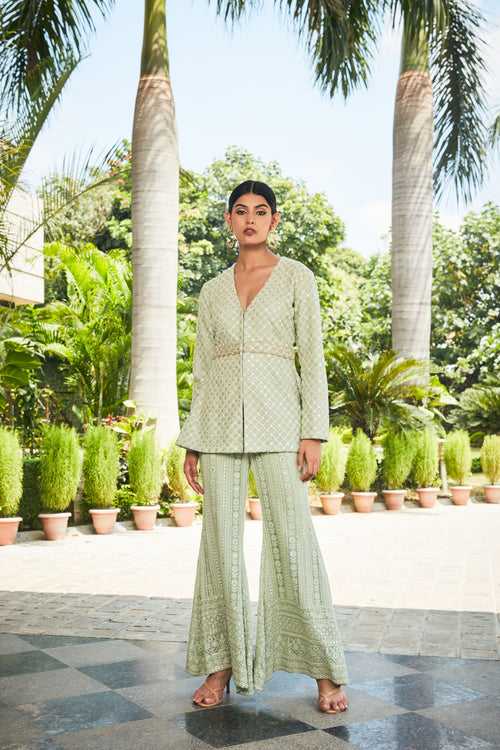 Rania- Pastel Green Mirror Work & Chikankari Tunic Set