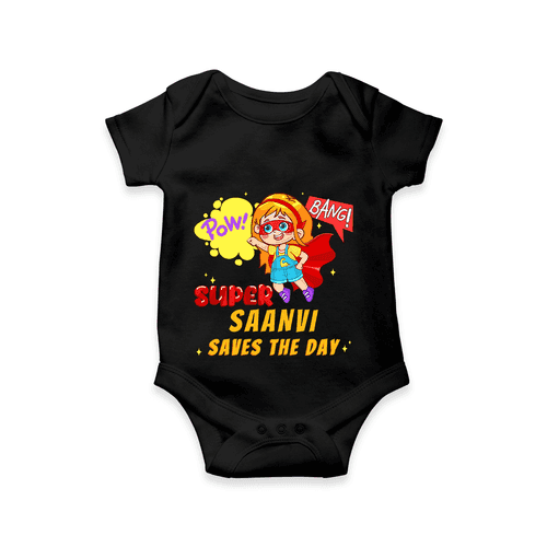 Celebrate The Super Kids Theme With "Pow! Bang! Super Girl Saves The Day" Personalized Romper For your Baby