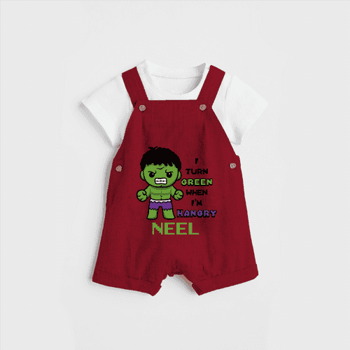 Celebrate The Super Kids Theme With "I Turn Green When I'm Hangry" Personalized Dungaree set for your Baby