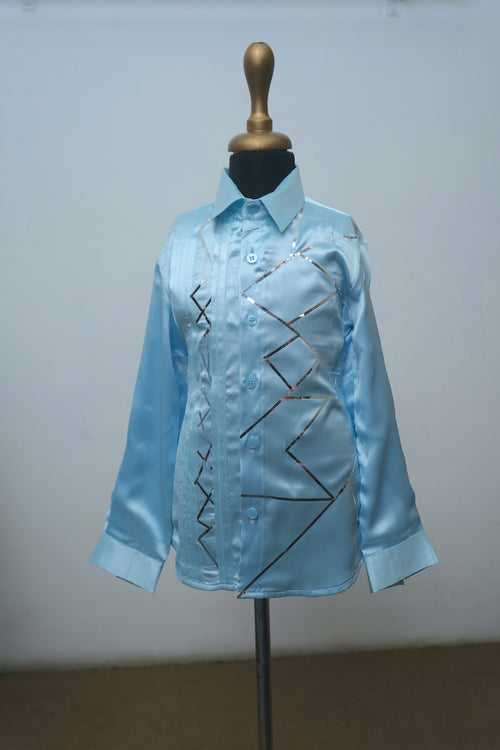 Arctic Blue Satin Shirt With Silver Foil Son Shirt