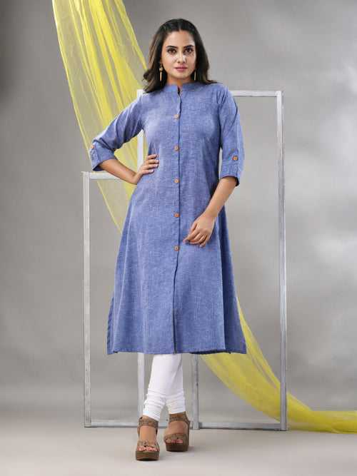 Lilac Solid Cotton A-line Kurta