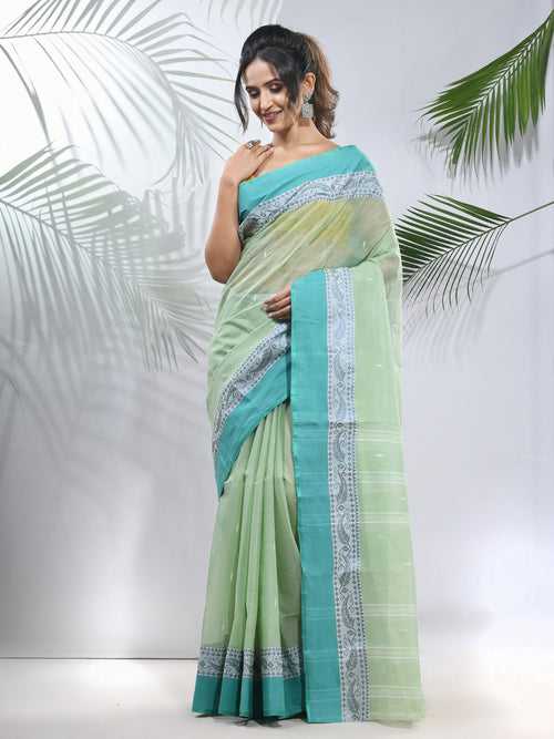 Olive Green Pure Cotton Taant Saree With Woven Designs