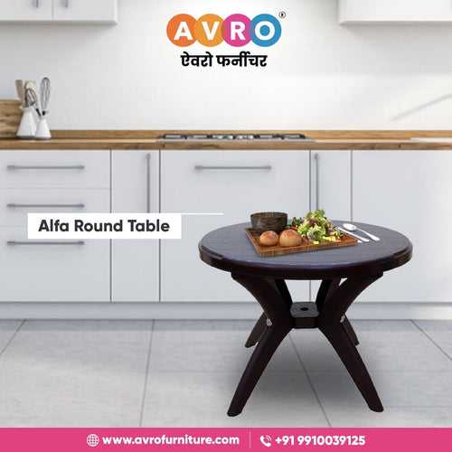 AVRO FURNITURE Alfa Round Dining Table| Sturdy & Curved Legs, Export Quality Plastic | Tested with 100 kg Weight | Dining Table for Home| Brown Colour