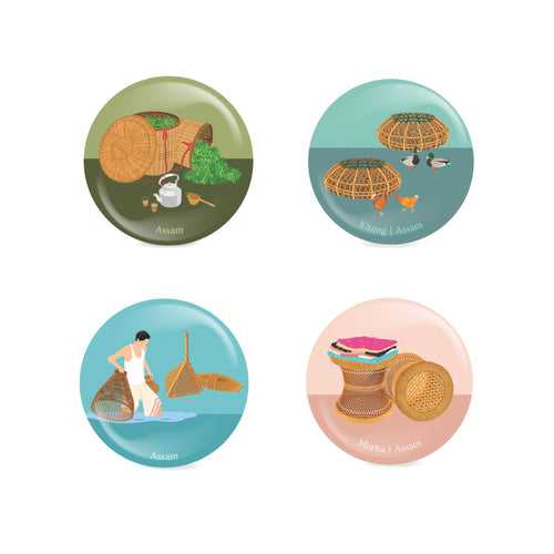 Objects of Assam Fridge Magnets - Set of Four - Set 2