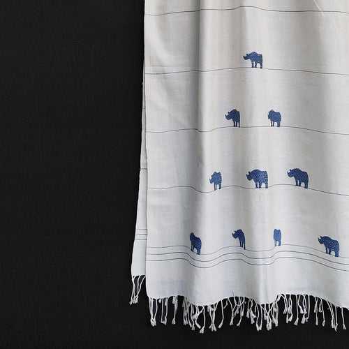 Raw White Rhino Pattern Cotton Stole