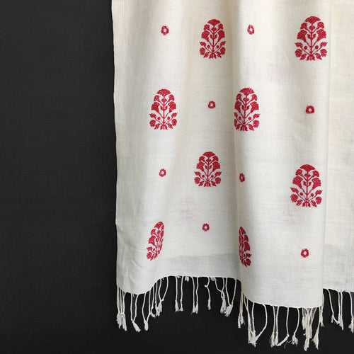 Pearl White Ranghar Pattern Cotton Stole