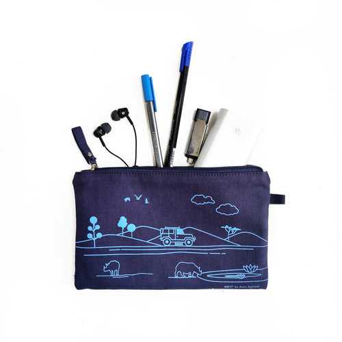 Kaziranga Safari Canvas Utility Pouch - Blue