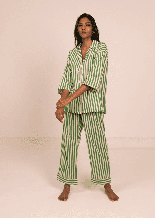 Sharan Boxy PJ Set - Green Stripes