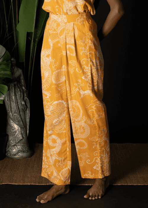 Tara Pleated Pant - Yellow Dragons