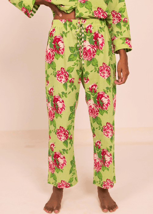 Radha Crop Pant - Green Roses