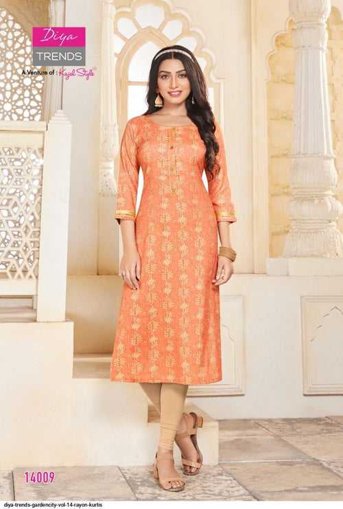 Diya Rayon Straight Kurti with Capsule Foil Print