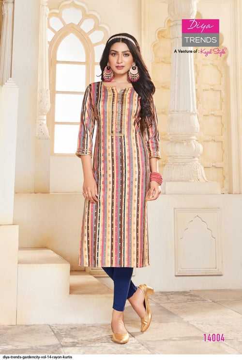 Diya Rayon Straight Kurti with Capsule Foil Print