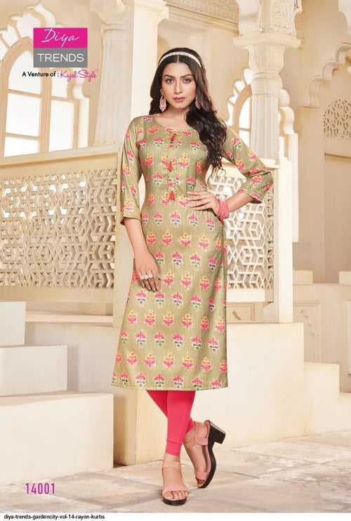 Diya Rayon Straight Kurti with Capsule Foil Print