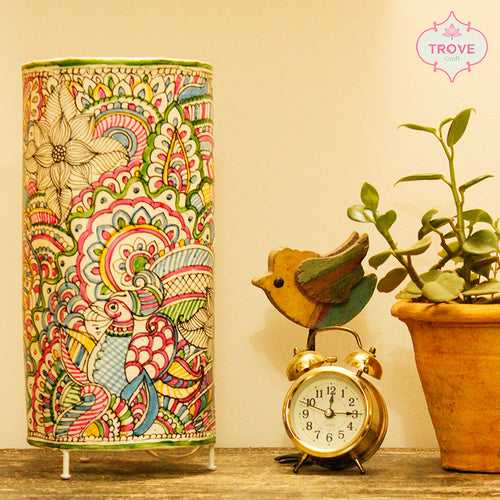 Hand-painted in Tholu  Bommalata style - Cylinder Tabletop Lampshade