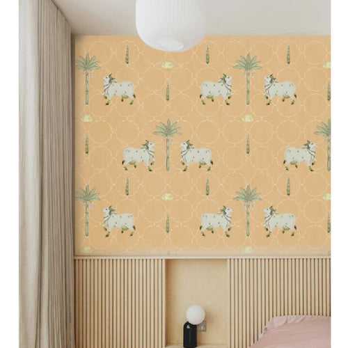 Wall Paper - Classic Pichwai Theme - Cows & Banana Pattern
