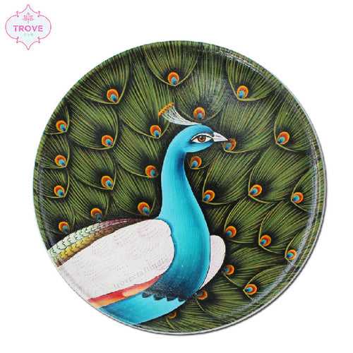 10" Peacock Feather Pichwai Wall Décor Plate