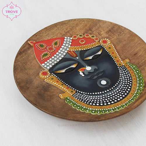 8" Hand-painted Pichwai Srinathji Relief Wooden Door Knob / Plate