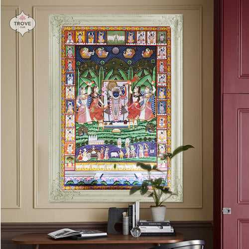 Sharad Purnima - Pichwai Painting - 3 Feet  x 5 Feet - Unframed