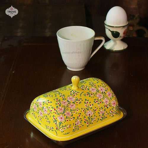 Enamel Hand-Painted Butter Dish - Yellow Cherry Blossom