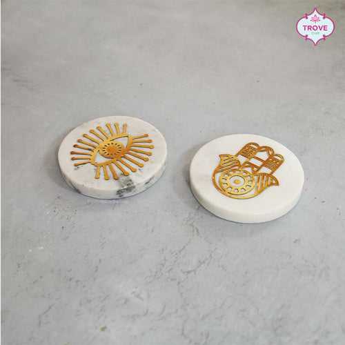 Set of 2  Marble Coasters with Brass Details
