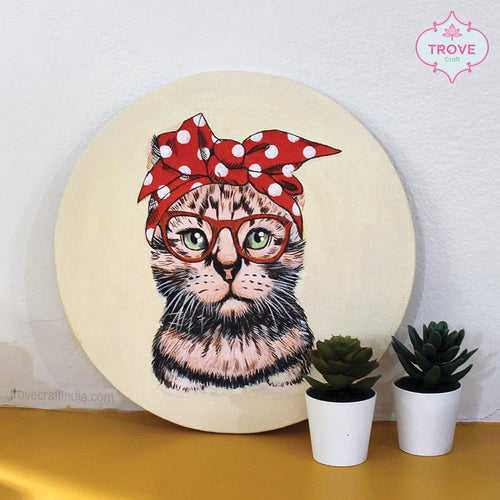 12" Retro Cat - Hand painted with Acrylic on canvas