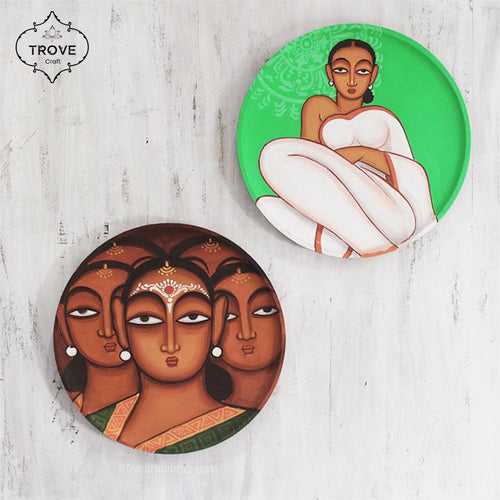 10" The Women of Bengal Hand-painted in Kalighat Style Wall Décor Plate