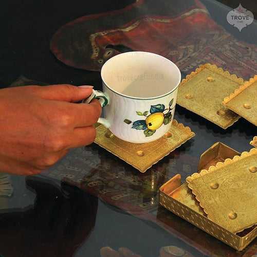 Traditional Brass Hand-etched tea coaster Set of 6