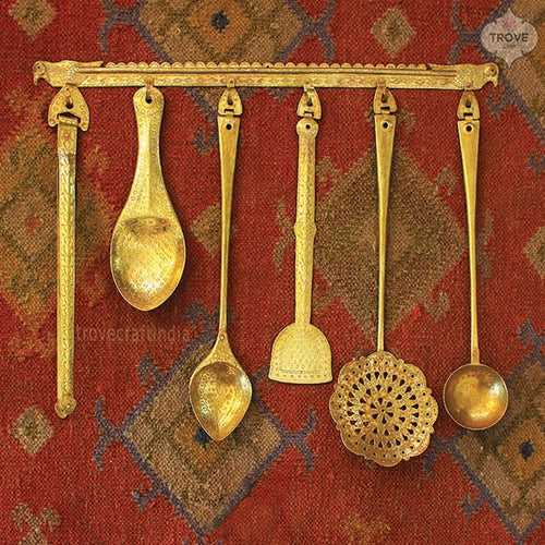 Traditional Hand-etched Brass Kitchen Ladles Set of 7