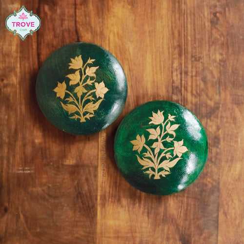 Set of 2 Hand-painted Door Knob / Wall Décor - Golden Mughal Floral
