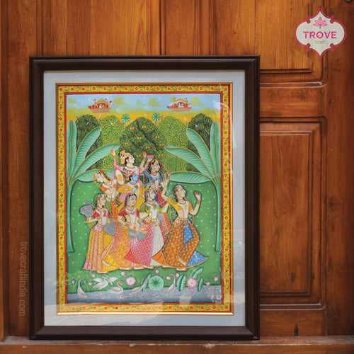 The Holi Procession Pichwai Painting - Krishna & Gopika  - 23.5" x 30" Inch