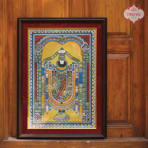 Framed Venkateshwara Swamy painted in Pattachitra Style 23.5" x 33"