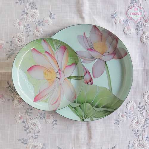 Set of 2 Lotus Floral Serving Plate - Digital Prints of Our Hand-painted Design