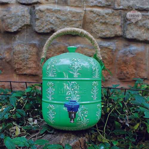 Hand-painted Enamel Floral Water Dispenser - Sage Green