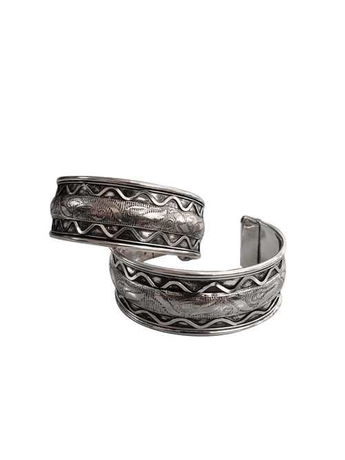 Antique Indian Tribal Silver Cuff Kada Bracelet Bangles (Pair of 2) Fancy Dress Costume Accessory for Girls