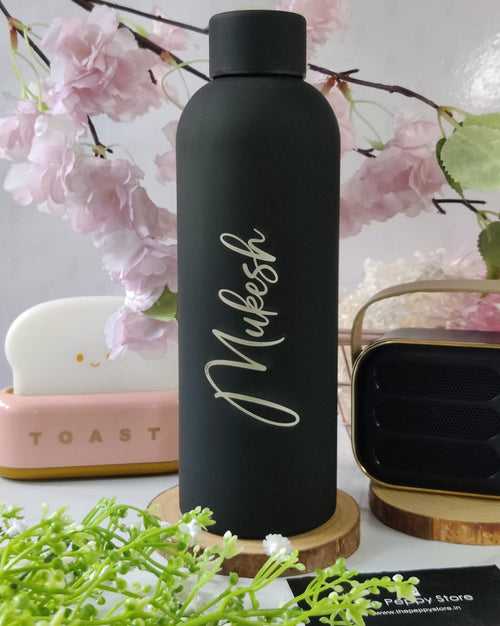 Personalised Cool Insulated Bottle 500 Ml Name Engraved - Black