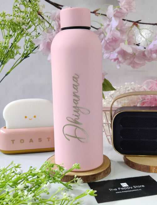 Personalised Cool Insulated Bottle 500 Ml Name Engraved - Baby Pink